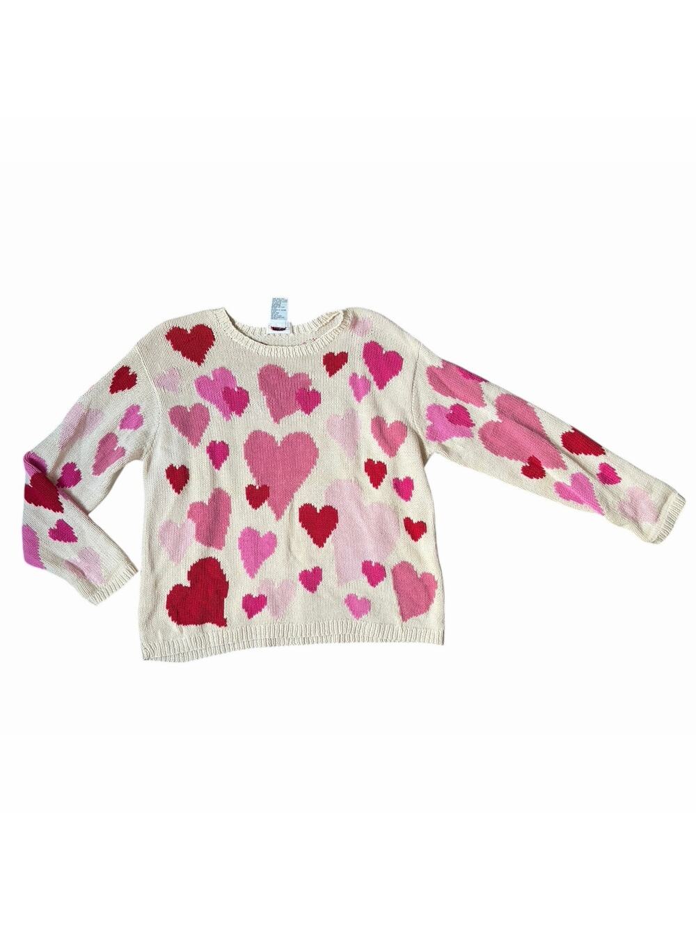 VTG Talbots Hand Knit Valentines Day Heart Linen Cotton Grandmacore Sweater Sz L